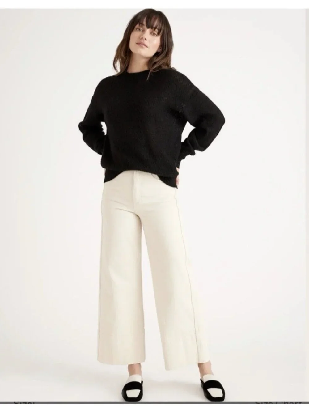 Quince Baby Alpaca Wool Diamond Stitch Crew Neck Sweater  Black Size S